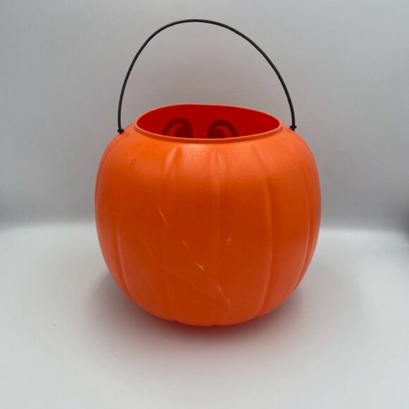 Vtg Blow Mold Pumpkin Jack o Lantern Candy Pail General Foam Plastics USA - Picture 5 of 10